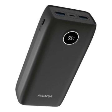 Aligator PBPD30BK - Power Bank con LCD Display, Power Delivery, 30,000 mAh / 20 W / 3.7 V, Black