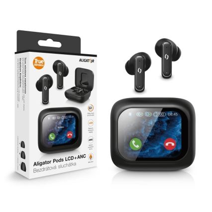 Aligator TWS07 - Auricolari wireless Pods con display LCD e ANC, custodia 400 mAh + 2 x 40 mAh, IP30, nero