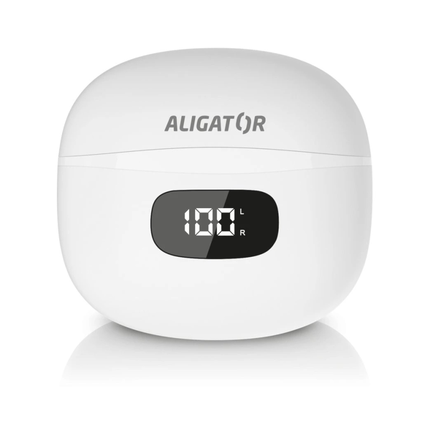 Aligator TWS08WT - Auricolari True Wireless con ANC (cancellazione attiva del rumore), batteria da 200 mAh + 2x 30 mAh, IP40, bianchi