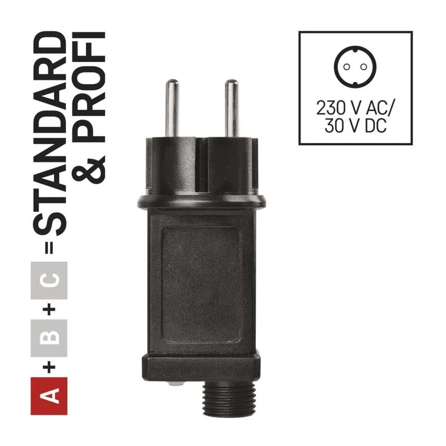 Alimentatore per catene luminose natalizie 230V, IP44 — sicuro e resistente alle intemperie