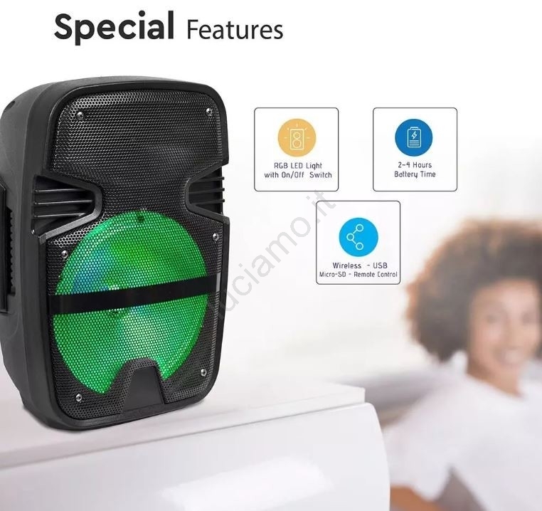 Altoparlante Bluetooth Portatile Con Microfono Karaoke - Luci LED, Ricaricabile USB, Suono Potente 8W.