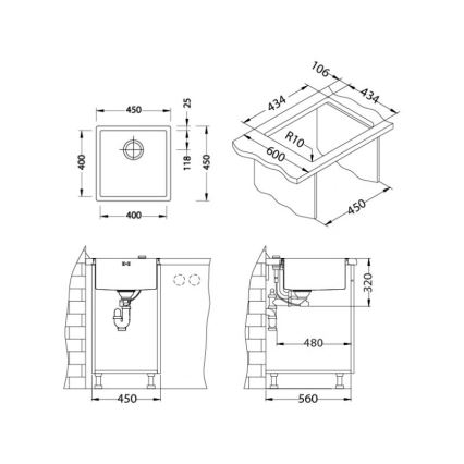 ALVEUS 1103319 - Lavello della cucina QUADRIX 45x45 cm monarch oro