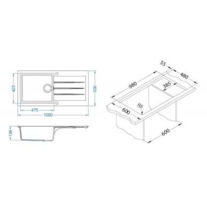 ALVEUS 1140598 - Lavello della cucina CADIT 100x50 cm granito/nero