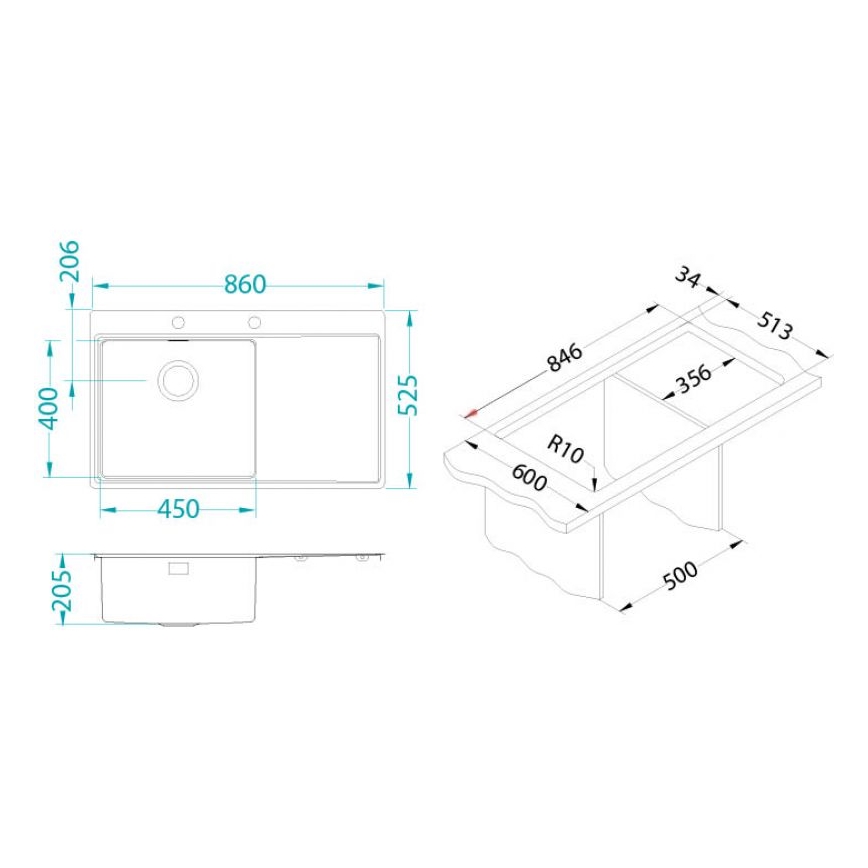 ALVEUS 1149518 - Lavello da cucina PURE 86x52,5 cm in acciaio inossidabile