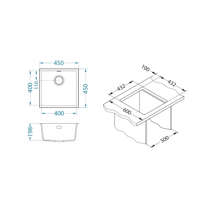 ALVEUS 1150047 - Lavello da cucina OMNI 45x45 cm granito/beige