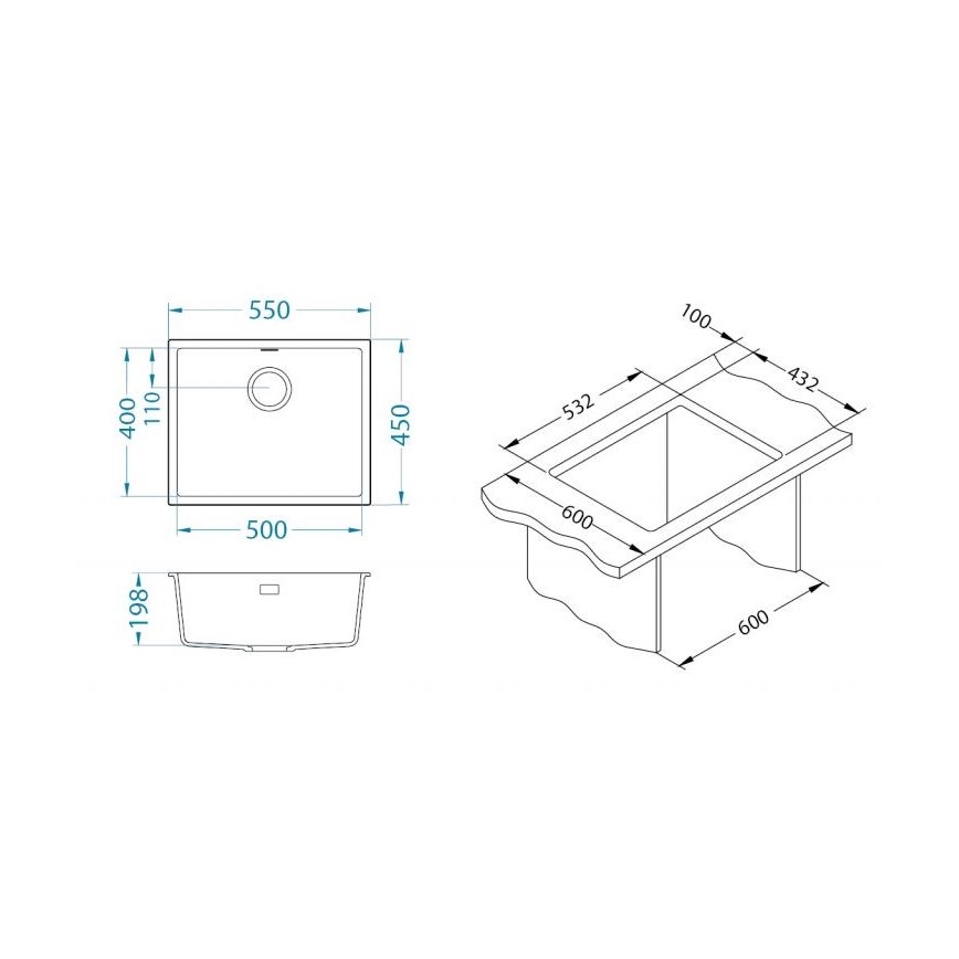ALVEUS 1150051 - Lavello da cucina OMNI 55x45 cm granito/bianco