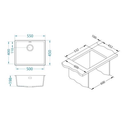 ALVEUS 1150057 - Lavello da cucina OMNI 55x45 cm granito/nero