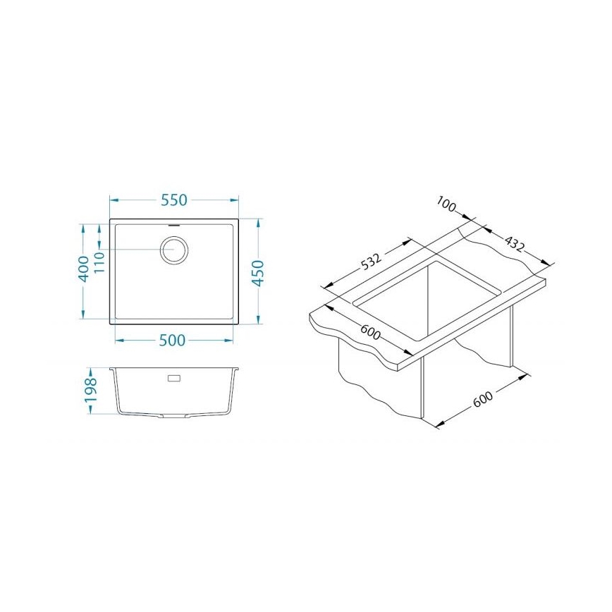 ALVEUS 1150057 - Lavello da cucina OMNI 55x45 cm granito/nero
