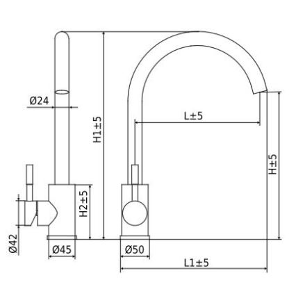 ALVEUS ES3508A - Rubinetto per lavello VIOLA 36,7 cm pettinato acciaio