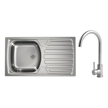 ALVEUS - Lavello da cucina BASIC 78x43,5 cm in acciaio inox satinato + rubinetto per lavello VIOLA 36,7 cm in acciaio inox spazzolato
