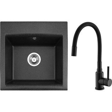 ALVEUS SETA23193 - Lavello da cucina ATROX 50x50 cm + rubinetto MINTAS 34 cm con braccio flessibile granito/mat negro
