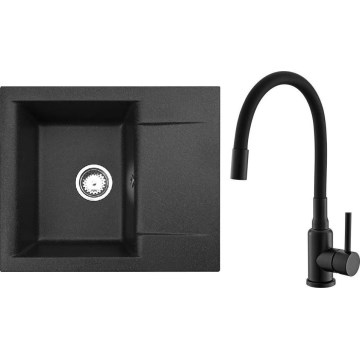 ALVEUS SETA23197 - Lavello da cucina CADIT 59x50 cm + rubinetto da cucina con braccio flessibile MINTAS 34 cm granito/nero opaco