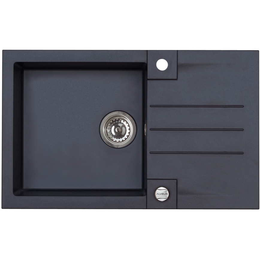 ALVEUS SETA23201 - Lavello da cucina ROCK 78x48 cm + miscelatore da cucina con canna flessibile MINTAS 34 cm granito/nero opaco