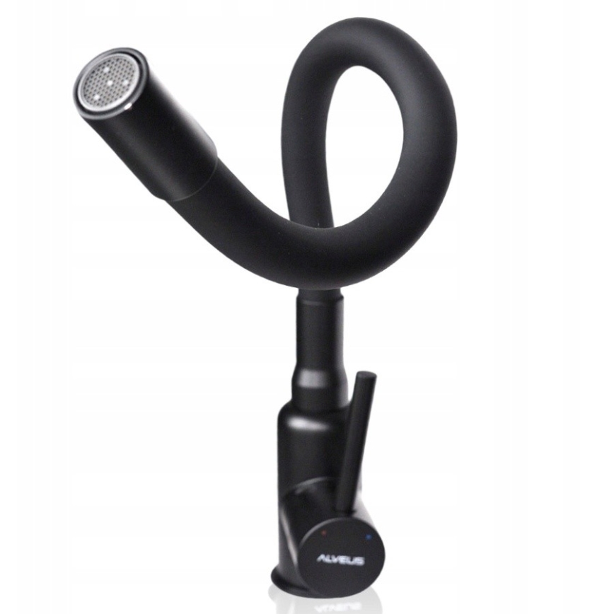 ALVEUS SETA23201 - Lavello da cucina ROCK 78x48 cm + miscelatore da cucina con canna flessibile MINTAS 34 cm granito/nero opaco