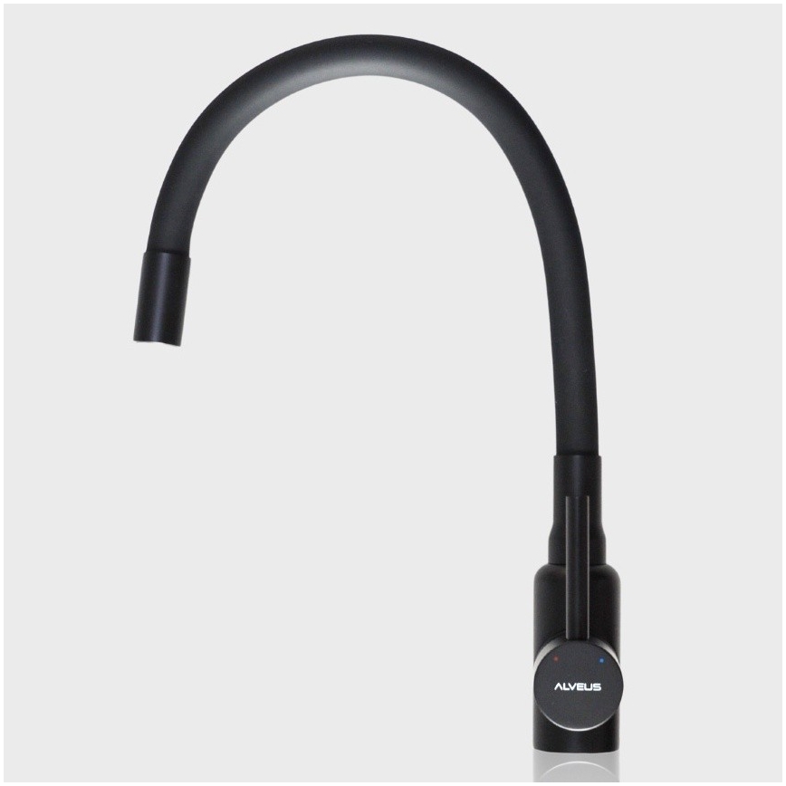 ALVEUS SETA23201 - Lavello da cucina ROCK 78x48 cm + miscelatore da cucina con canna flessibile MINTAS 34 cm granito/nero opaco