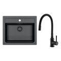 ALVEUS SETA23228 - Lavello da cucina ATROX 59x50 cm + miscelatore per lavello con collo flessibile MINTAS 34 cm granito/nero opaco