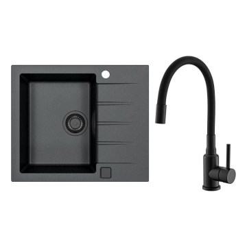 ALVEUS SETA23230 - Lavello da cucina CADIT 59x50 cm + rubinetto con braccio flessibile MINTAS 34 cm granito/matt nero