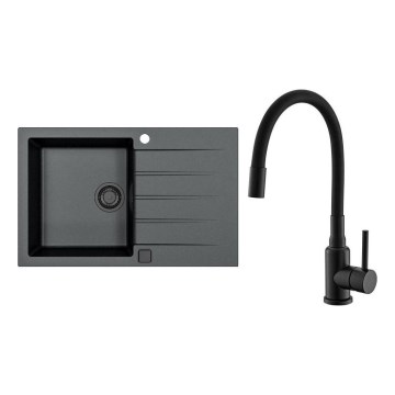 ALVEUS SETA23231 - Lavello da cucina CADIT 79x50 cm + miscelatore MINTAS con beccuccio flessibile 34 cm granito/matt nero