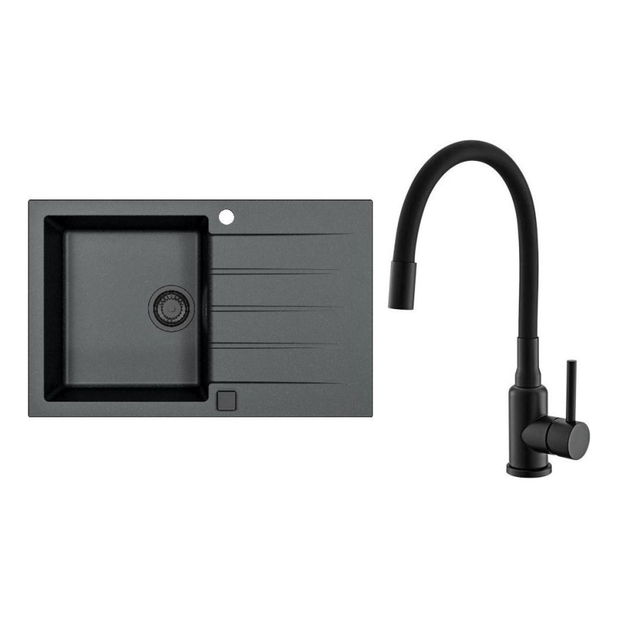 ALVEUS SETA23231 - Lavello da cucina CADIT 79x50 cm + miscelatore MINTAS con beccuccio flessibile 34 cm granito/matt nero