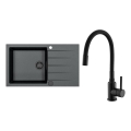 ALVEUS SETA23232 - Lavello da cucina CADIT 86x50 cm + miscelatore per lavello con beccuccio flessibile MINTAS 34 cm, granito/nero opaco