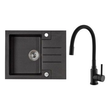 ALVEUS SETA23236 - Lavello da cucina ROCK 59,5x47,5 cm + rubinetto con braccio flessibile MINTAS 34 cm granito/mat nero