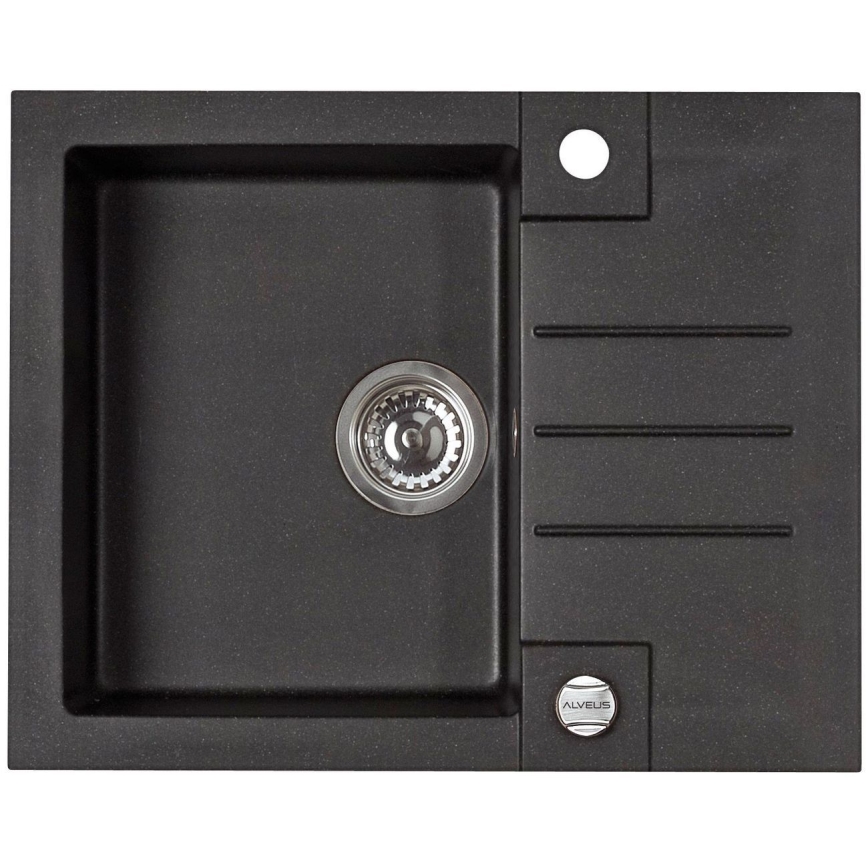 ALVEUS SETA23236 - Lavello da cucina ROCK 59,5x47,5 cm + miscelatore per lavello con collo flessibile MINTAS 34 cm granito/nero opaco
