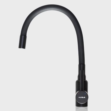 ALVEUS SETA23236 - Lavello da cucina ROCK 59,5x47,5 cm + miscelatore per lavello con collo flessibile MINTAS 34 cm granito/nero opaco