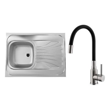 ALVEUS SETA24019 - Lavello da cucina CLASSIC 80x60 cm + rubinetto MINTAS 34 cm con braccio flessibile acciaio/nero