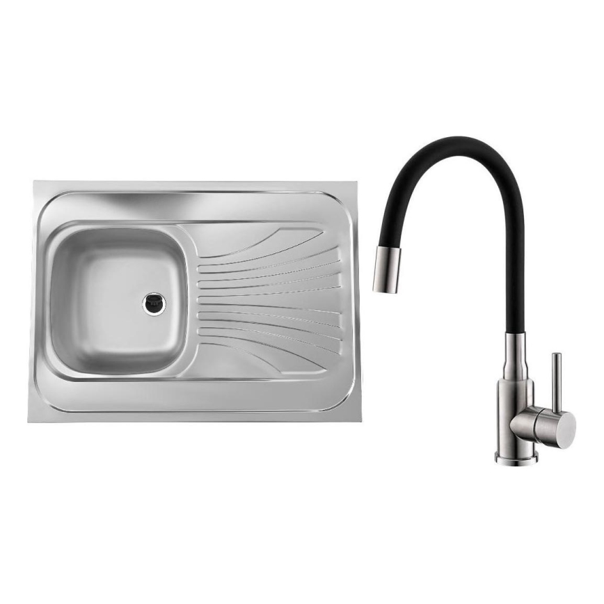ALVEUS SETA24019 - Lavello da cucina CLASSIC 80x60 cm + rubinetto MINTAS 34 cm con braccio flessibile acciaio/nero