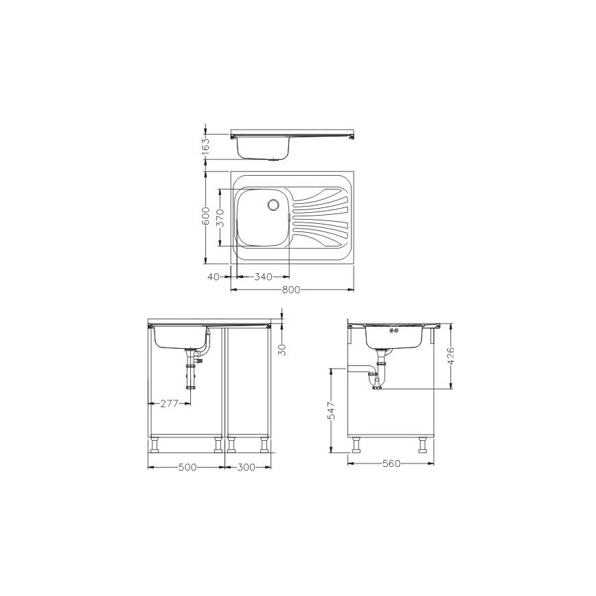 ALVEUS SETA24019 - Lavello da cucina CLASSIC 80x60 cm + rubinetto MINTAS 34 cm con braccio flessibile acciaio/nero