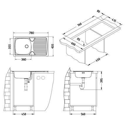 ALVEUS SETA259 - Lavello da cucina BASIC 78x43,5 cm + miscelatore per lavello RIVIERA 14,8 cm cromo satinato/lucido