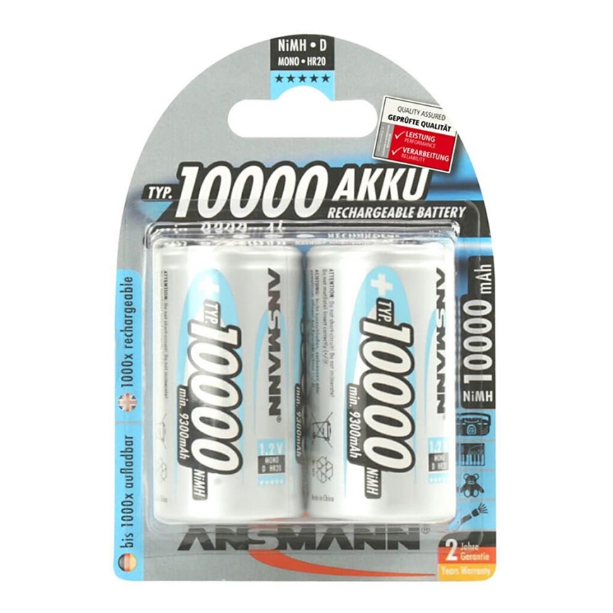 Ansmann 06549 Mono D - 2pz batterie ricaricabili D NiMH/1,2V/1000mAh