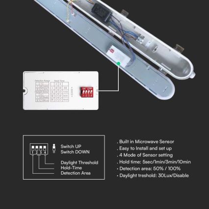 Apparecchio tecnico LED tipo fluorescente con sensore di movimento e crepuscolare LED/36W/230V 6500K IP65 120 cm