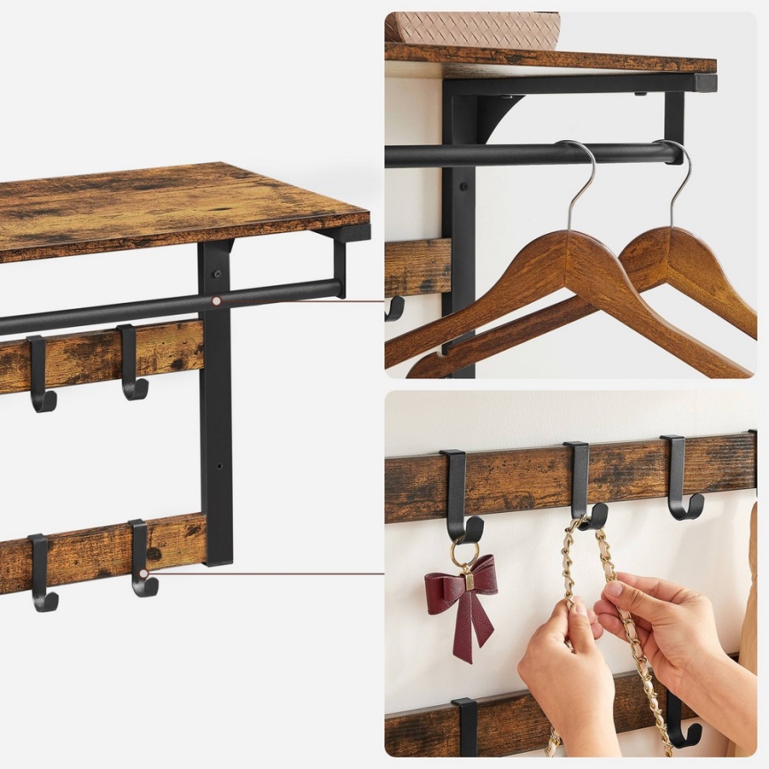 Appendiabiti da parete con mensola NATE marrone/nero