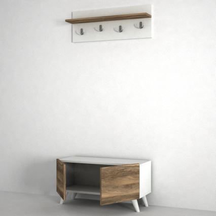 Appendiabiti da parete LORES 29,5x80 cm + scarpiera 41,5x80 cm marrone/bianco