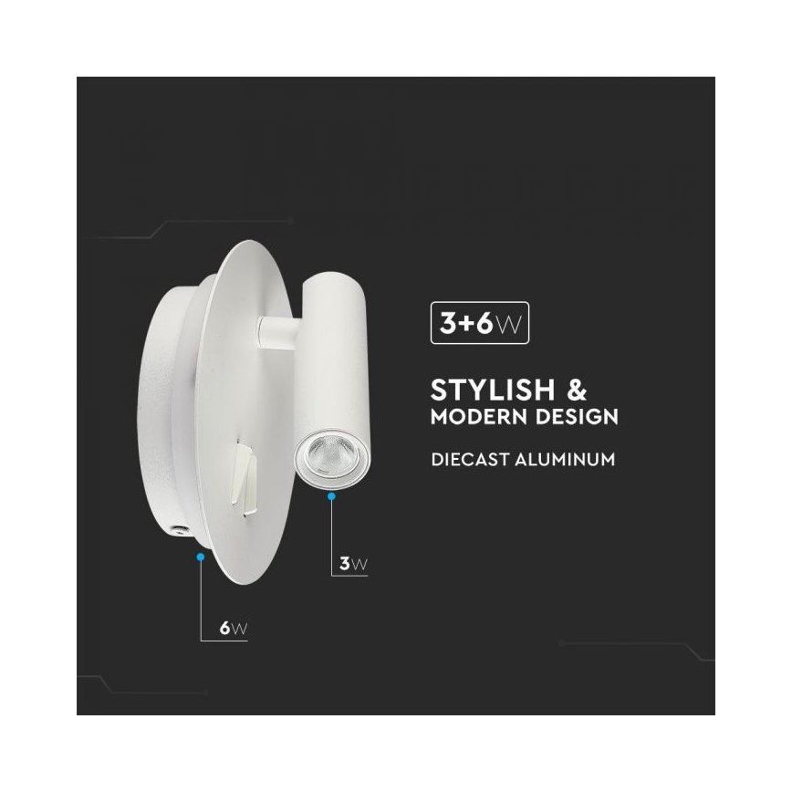 Applique a LED LED/3W/230V + LED/6W/230V 3000K bianco