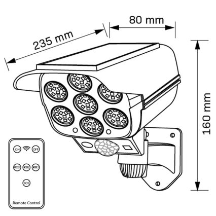 LED Telecamera di sicurezza fittizia solare con sensore KAMERA LED/1W/3,7V 1200 mAh IP44 + telecomando