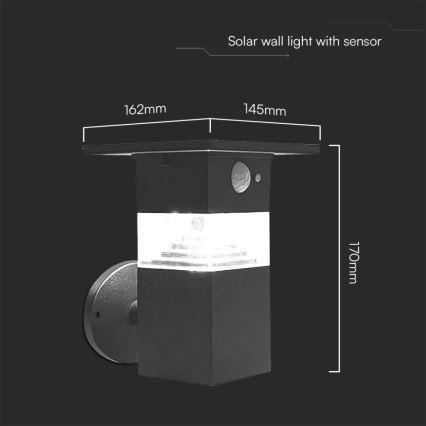 Applique a LED solare con sensore LED/2,5W/3,7V IP54 3000K