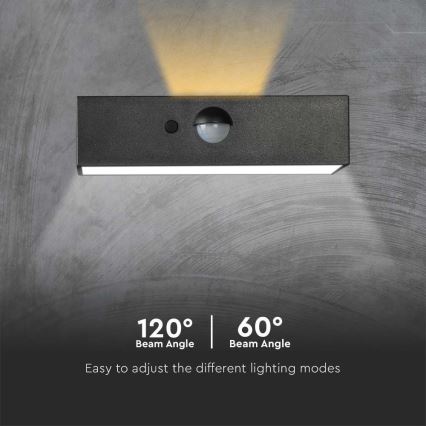 Applique a LED solare con sensore LED/3W/3,7V 3000K/4000K IP65 1200 mAh nero