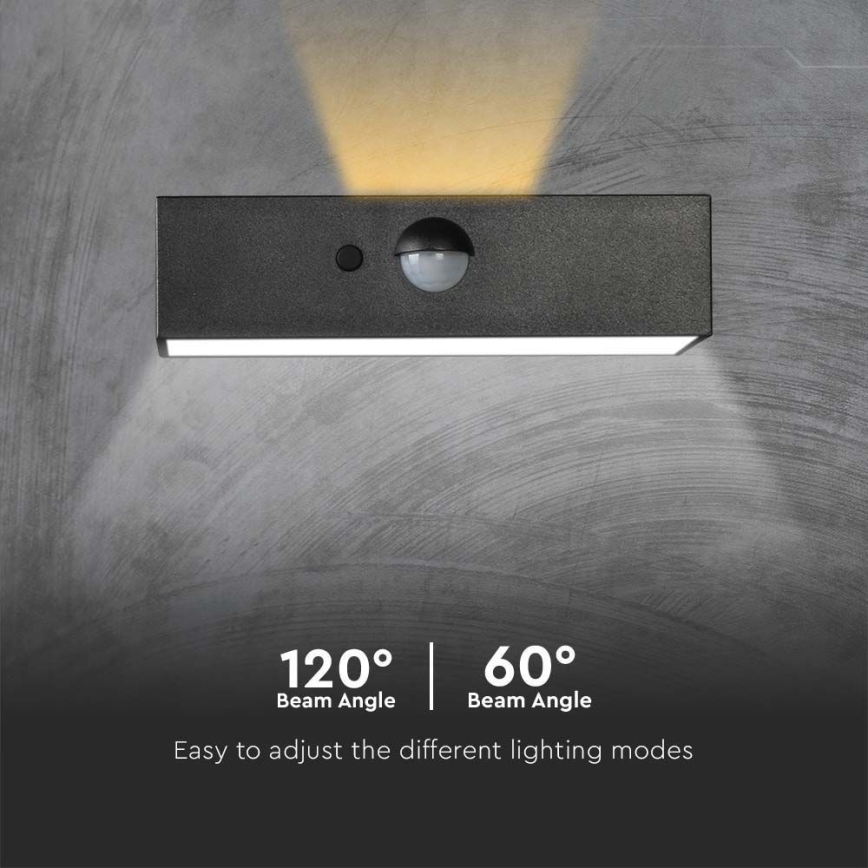 Applique a LED solare con sensore LED/3W/3,7V 3000K/4000K IP65 1200 mAh nero