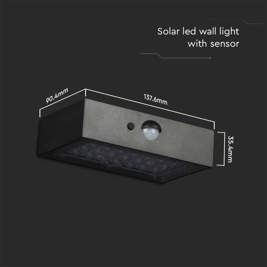 Applique a LED solare con sensore LED/3W/3,7V 3000K/4000K IP65 1200 mAh nero