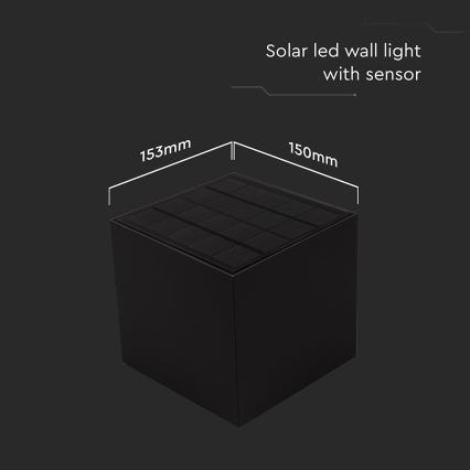 Applique a LED solare con sensore LED/9W/3,7V 3000/4000/5000K 2600 mAh IP65 nero