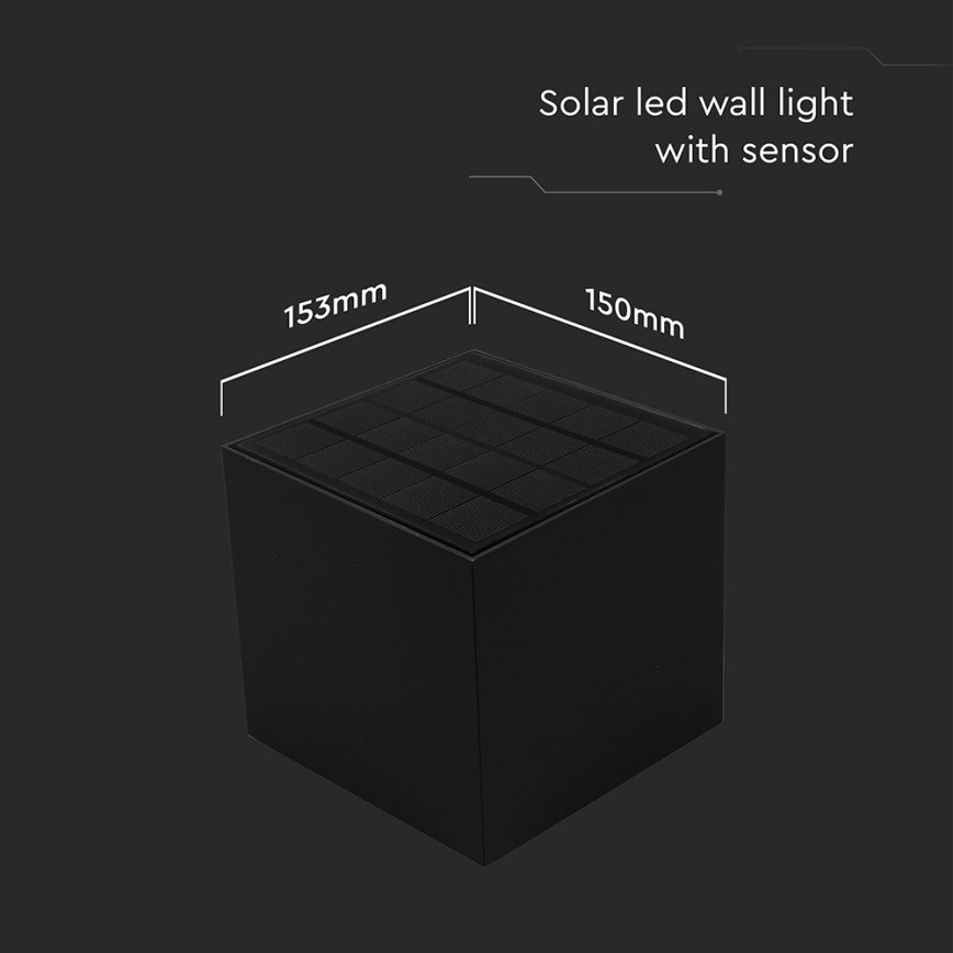 Applique a LED solare con sensore LED/9W/3,7V 3000/4000/5000K 2600 mAh IP65 nero