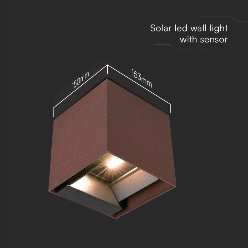 Applique a LED solare con sensore LED/9W/3,7V IP65 3000K marrone
