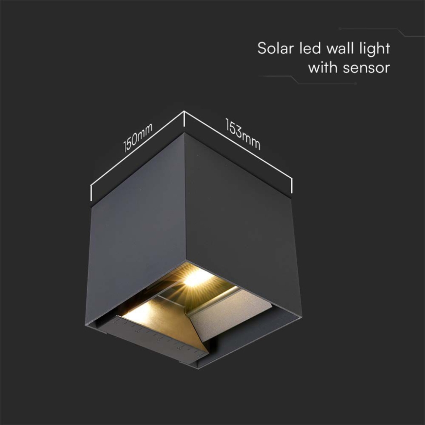 Applique a LED solare con sensore LED/9W/3,7V IP65 3000K nero