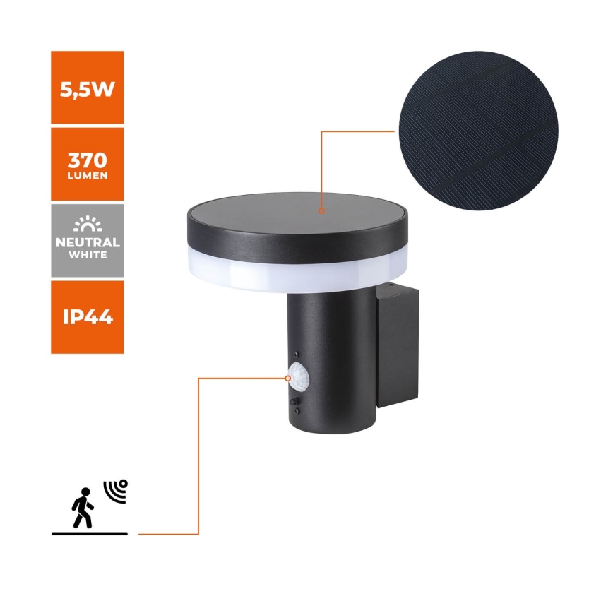 Applique a LED solare con sensore SOLARIS3 LED/5,5W/3,7V 4000K IP44 2600 mAh