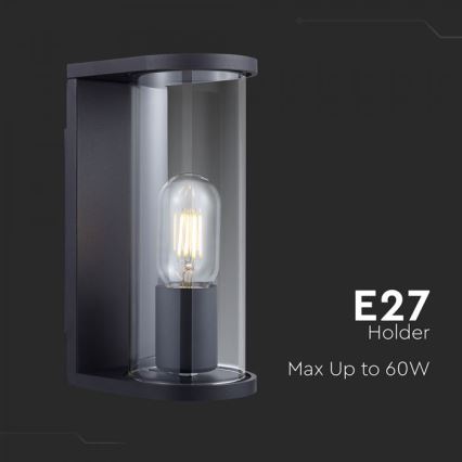 Applique da esterno 1xE27/60W/230V IP44, nero con vetro fumé