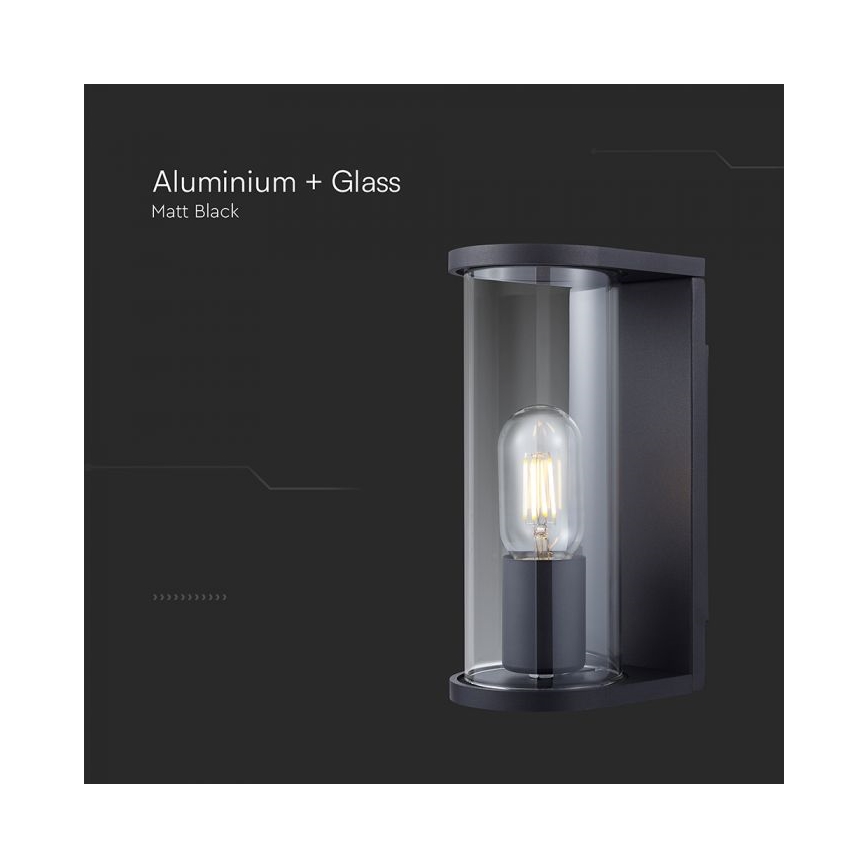 Applique da esterno 1xE27/60W/230V IP44, nero con vetro fumé