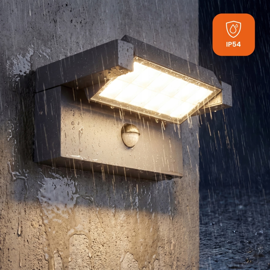 Lampada da parete per esterni a LED con sensore di movimento e sensore crepuscolare LED/25W/230V 3000/4000/6500K IP54 nero