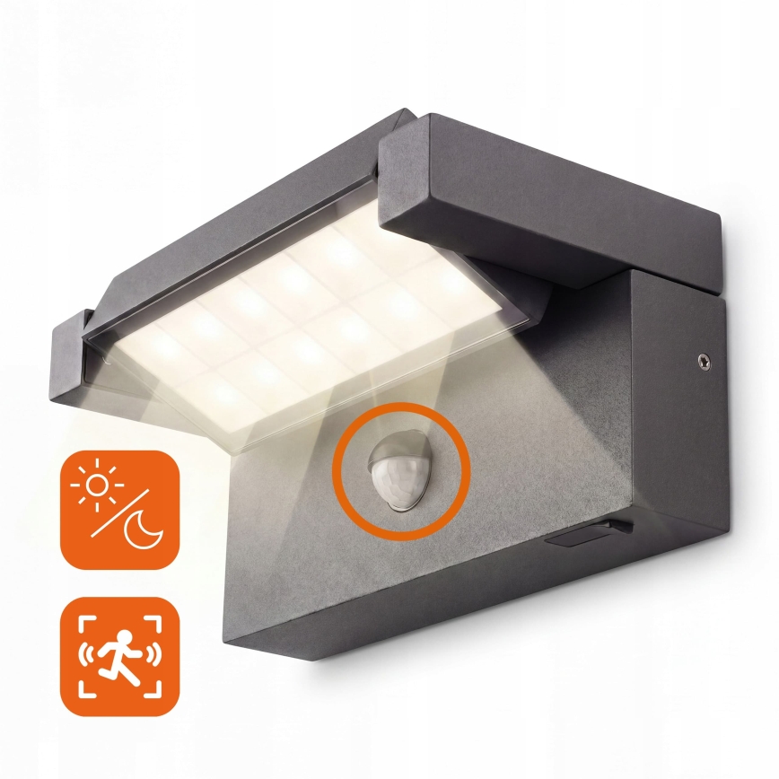 Lampada da parete per esterni a LED con sensore di movimento e sensore crepuscolare LED/25W/230V 3000/4000/6500K IP54 nero